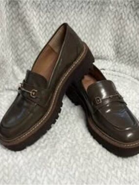 Sam Edelman Laurs Olive Green Patent Platform Lug Sole Loafer 9M - Women’s